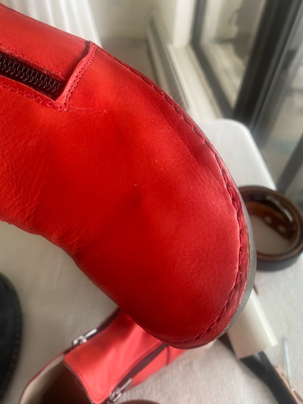 Red Leather Zip Ankle Boots Minimalist EU 37 - Picture 9 of 9